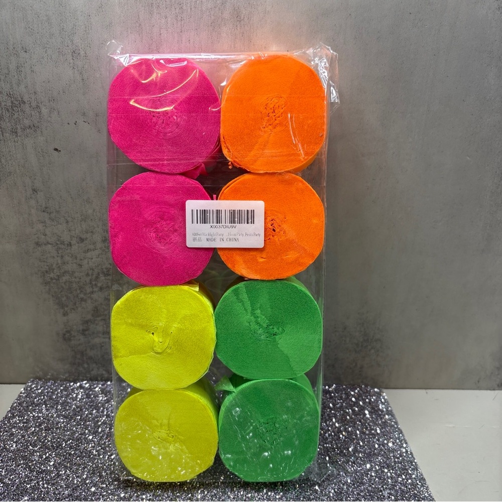 Bright Assorted Party Streamers - Pink, Orange, Yellow, Green NOS